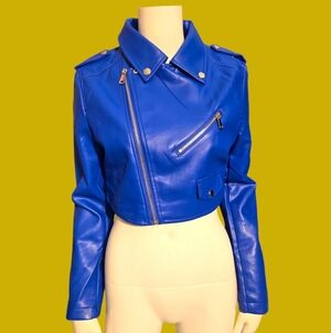 Daisy Vibrant Blue Leather Jacket